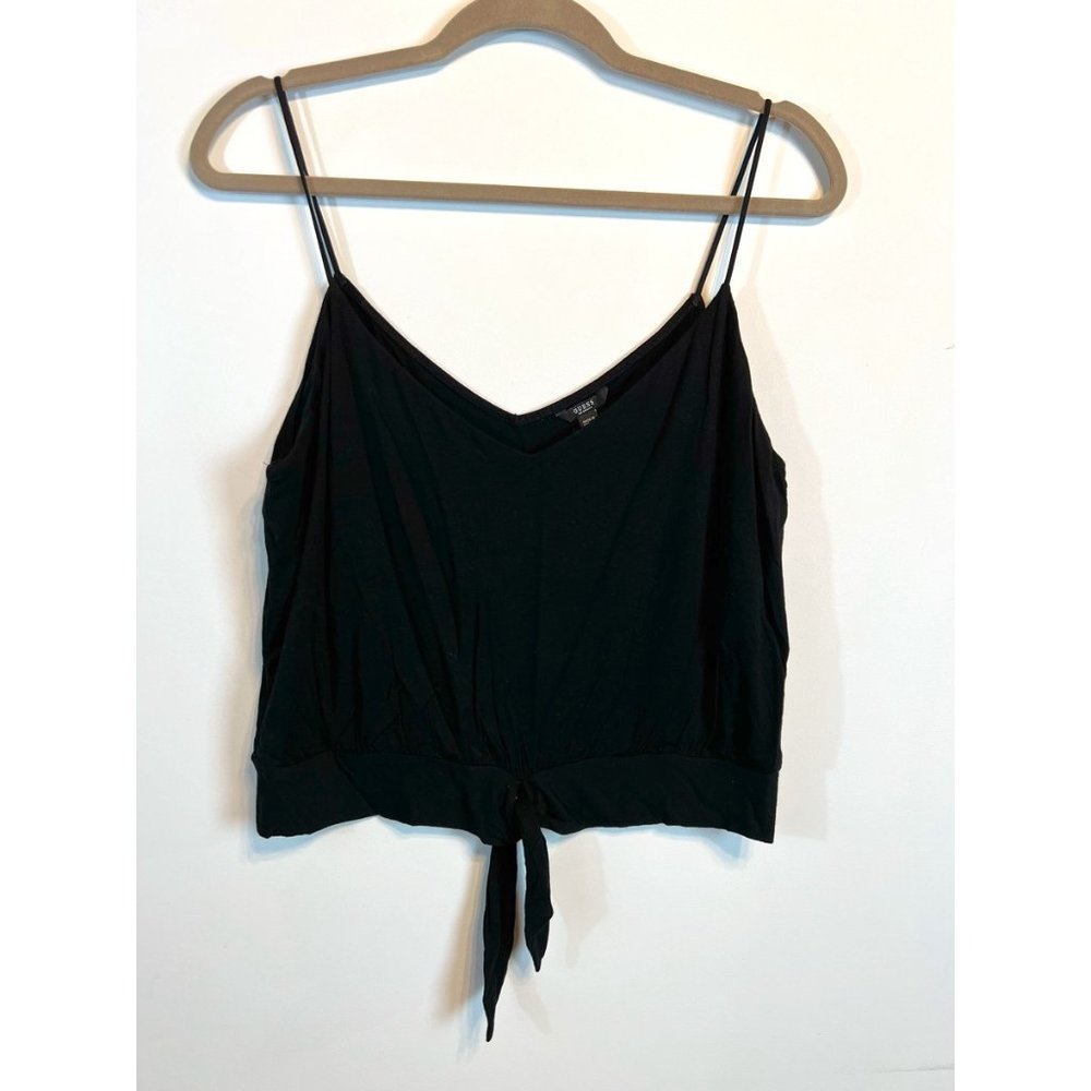 Guess Crop Top Tie Front Spaghetti Strap V Neck, Size Large